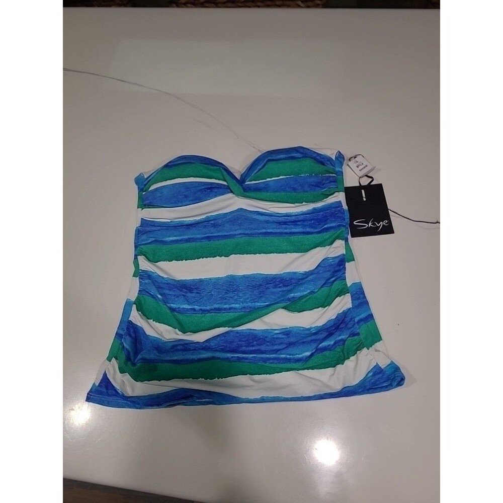 Skye Blue Green And White Halter/Bandeau Tankini Top size L/  Retail $85  Swimbn